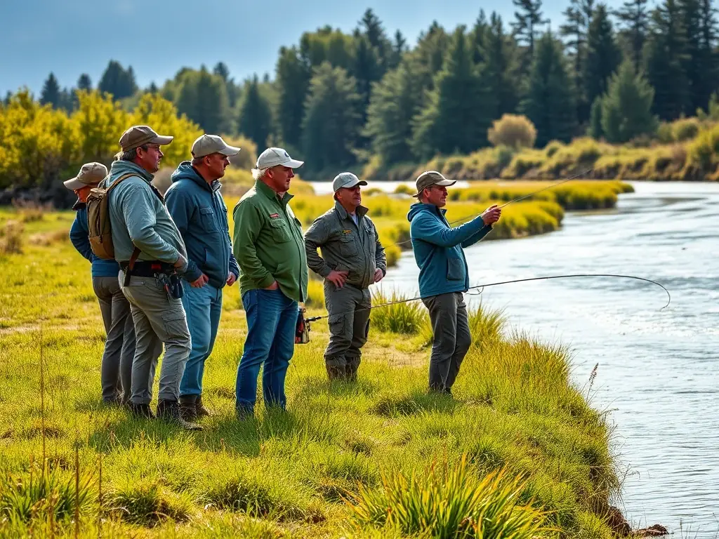 A photo of people fishing responsibly, emphasizing the importance of sustainable fishing practices and the association's role in promoting them.